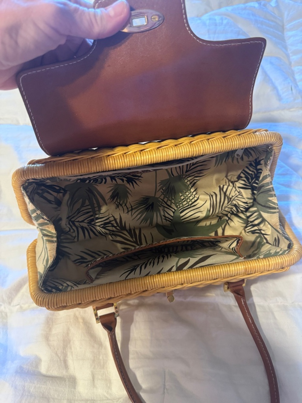 Etienne Aigner Woven Straw and Brown Leather Top-Handle Bag - Picture 4 of 10